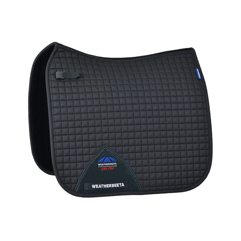 Dark Grey quilted saddle pad with Weatherbeeta logo on a white background