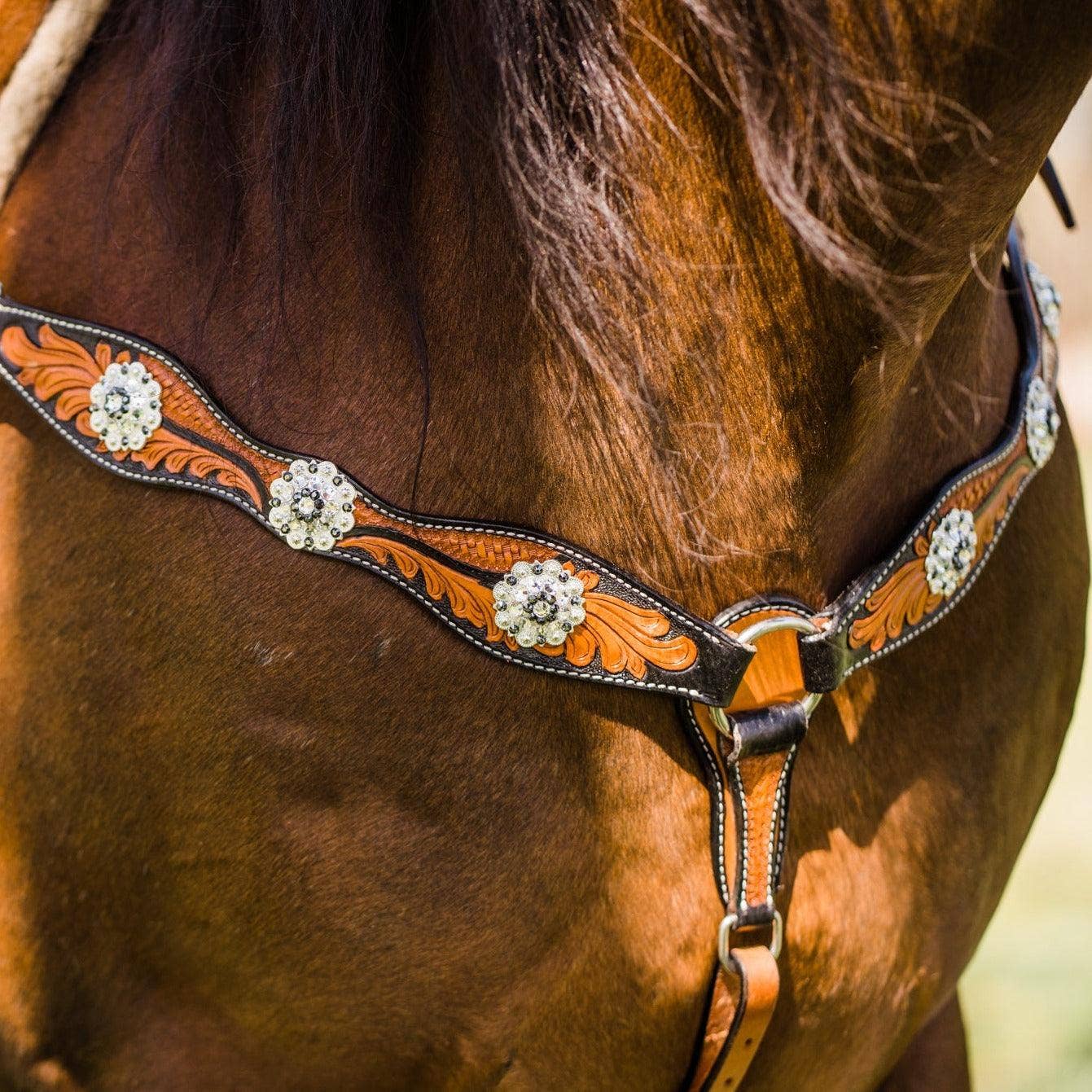 Two Tone Leaf Jet and Clear One Ear & Breastcollar Tack Set #OEBC543