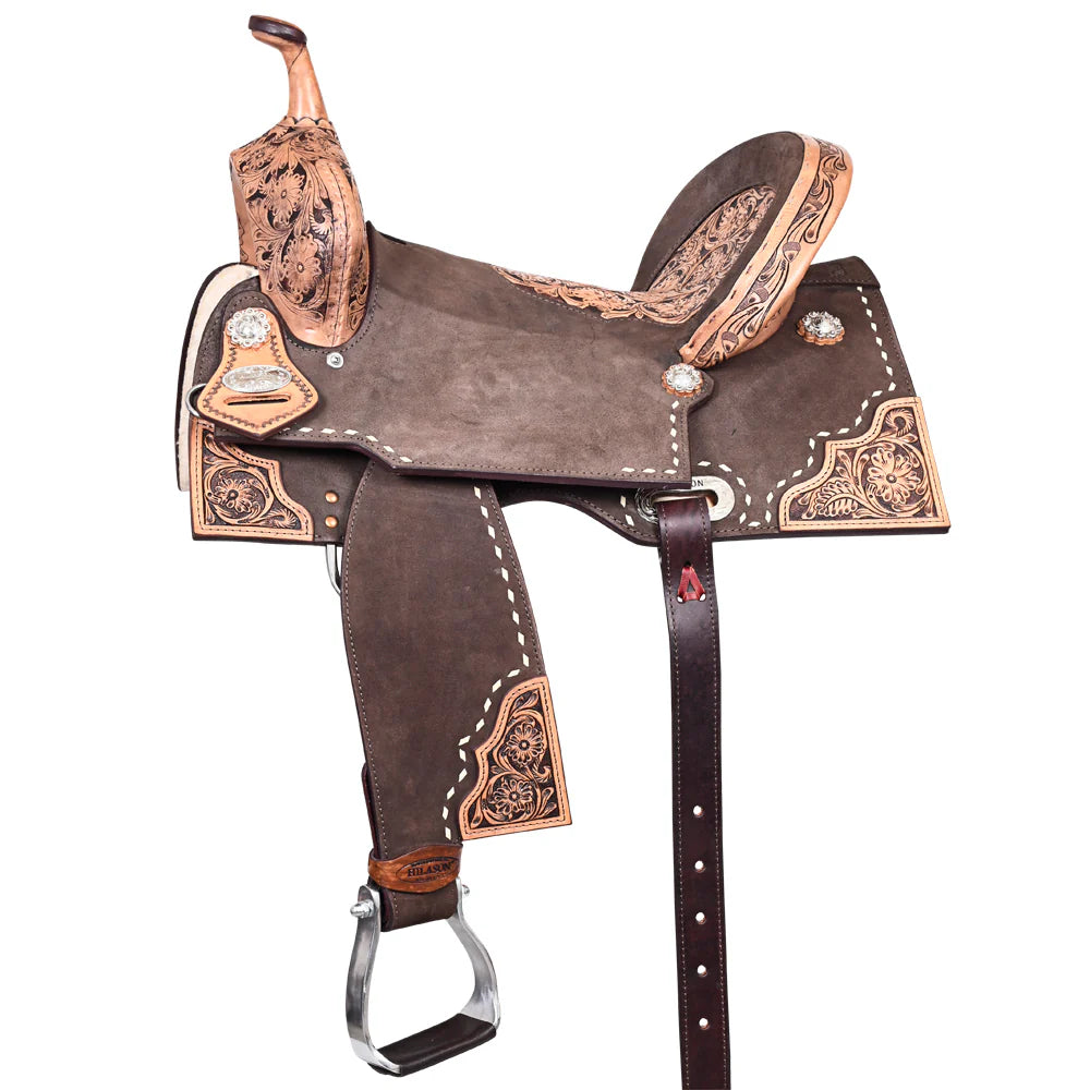 Hilason Western Horse Flex Tree Barrel Trail In American Leather Saddle Brown - 14"