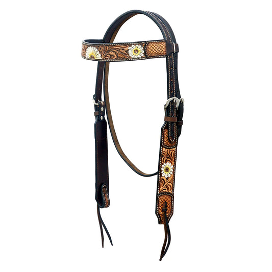 Hilason Horse Floral Hand Painted American Leather Headstall Brown