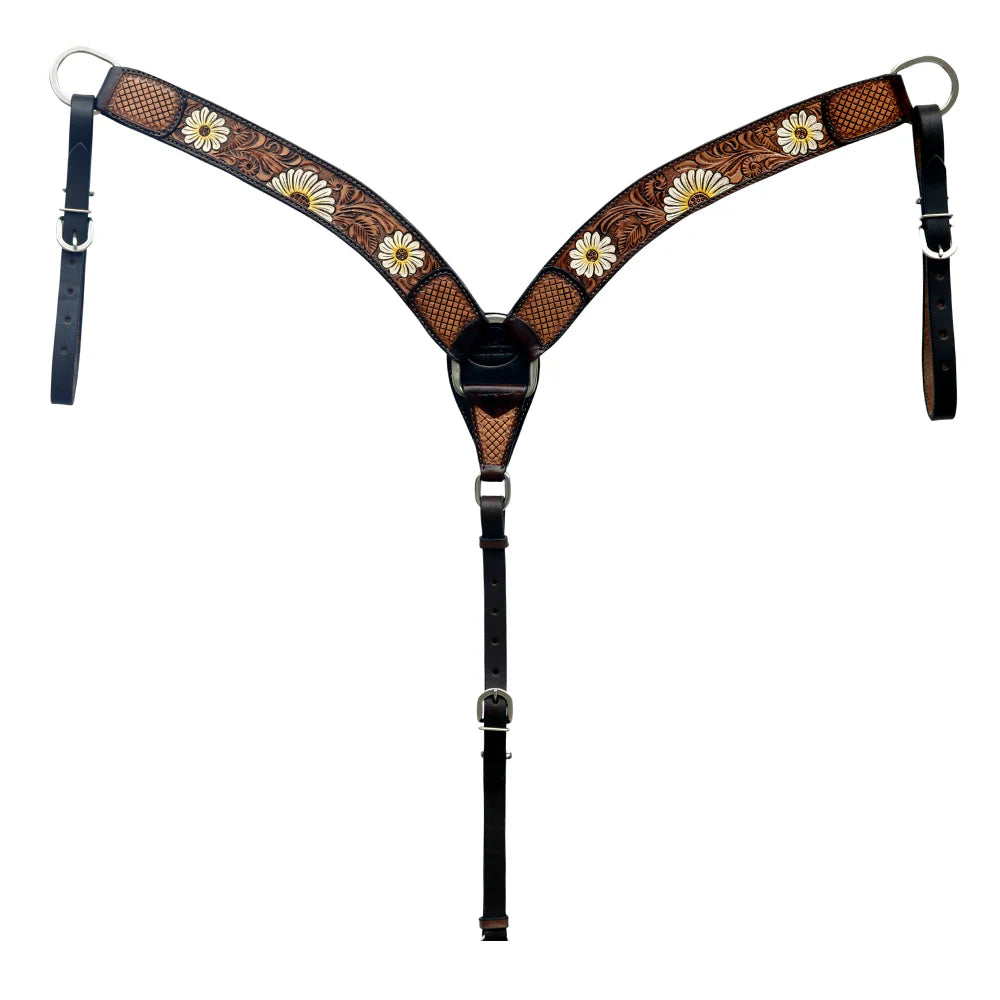 Hilason Horse Floral Hand Painted American Leather Breast Collar Brown