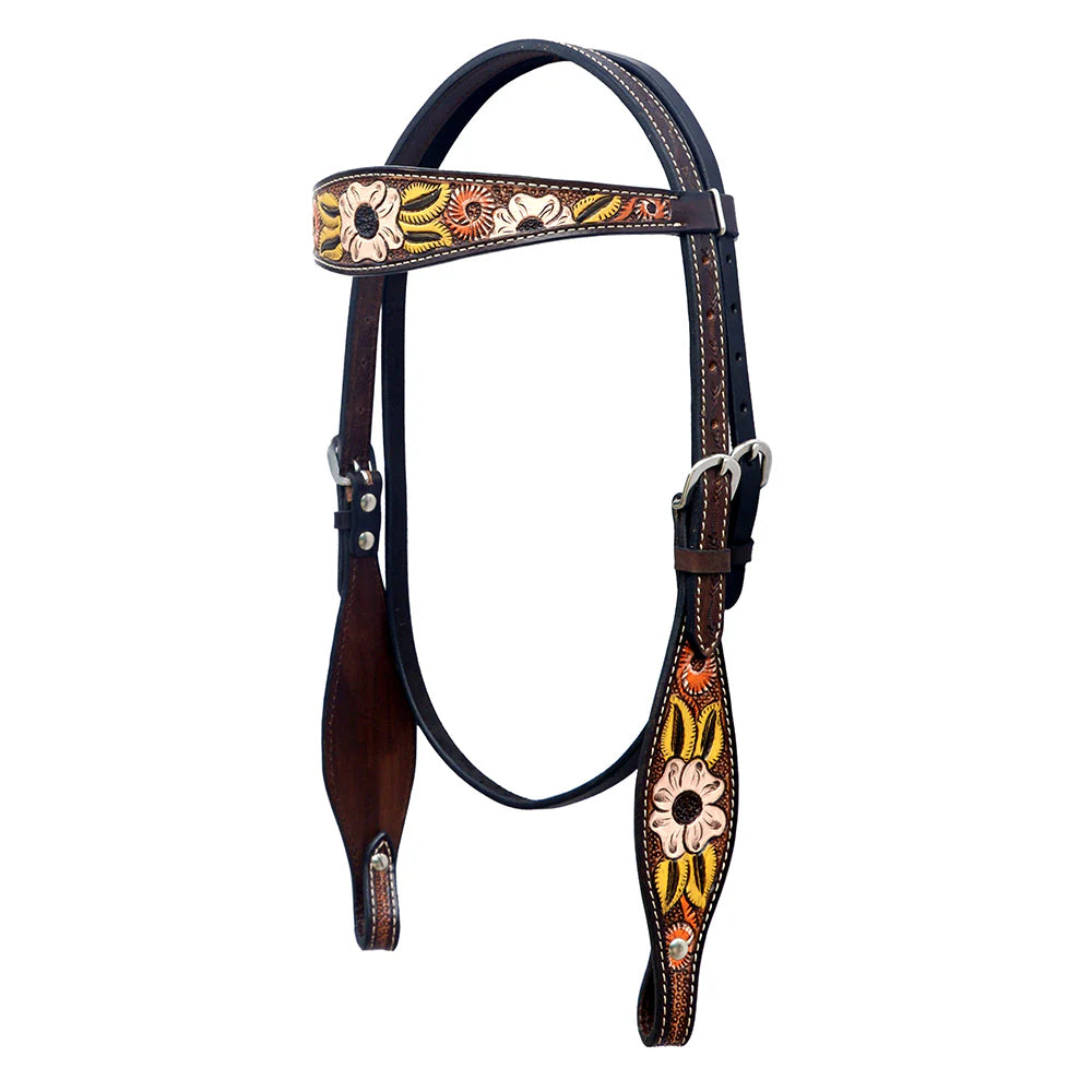 Hilason Horse Floral Hand Painted American Leather Headstall Brown