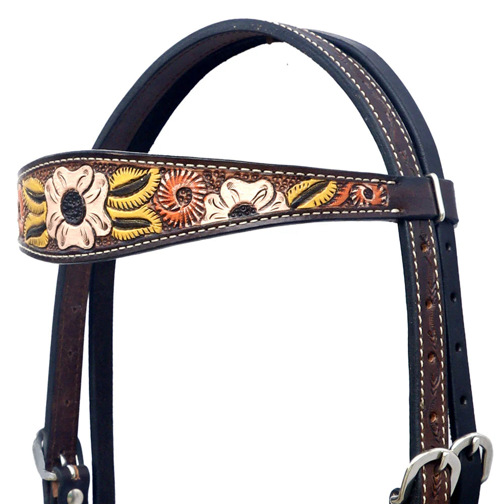 Hilason Horse Floral Hand Painted American Leather Headstall Brown