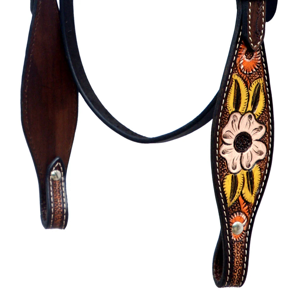 Hilason Horse Floral Hand Painted American Leather Headstall Brown