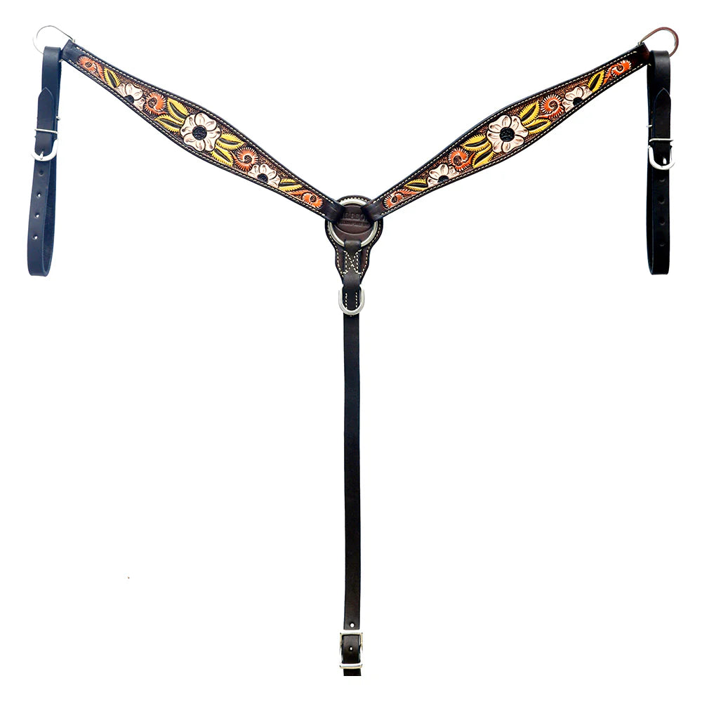 Hilason Horse Floral Hand Painted American Leather Breast Collar Brown