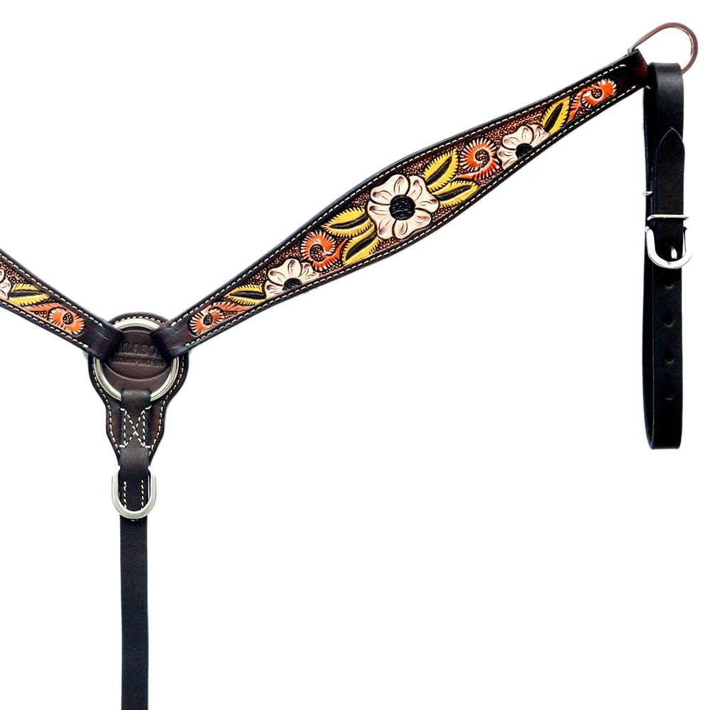 Hilason Horse Floral Hand Painted American Leather Breast Collar Brown