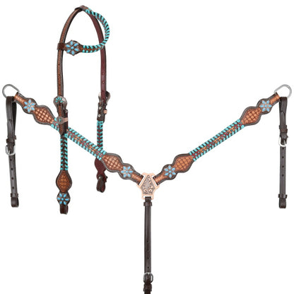 Showman Turquoise Trailblazer One Ear Headstall and Breastcollar