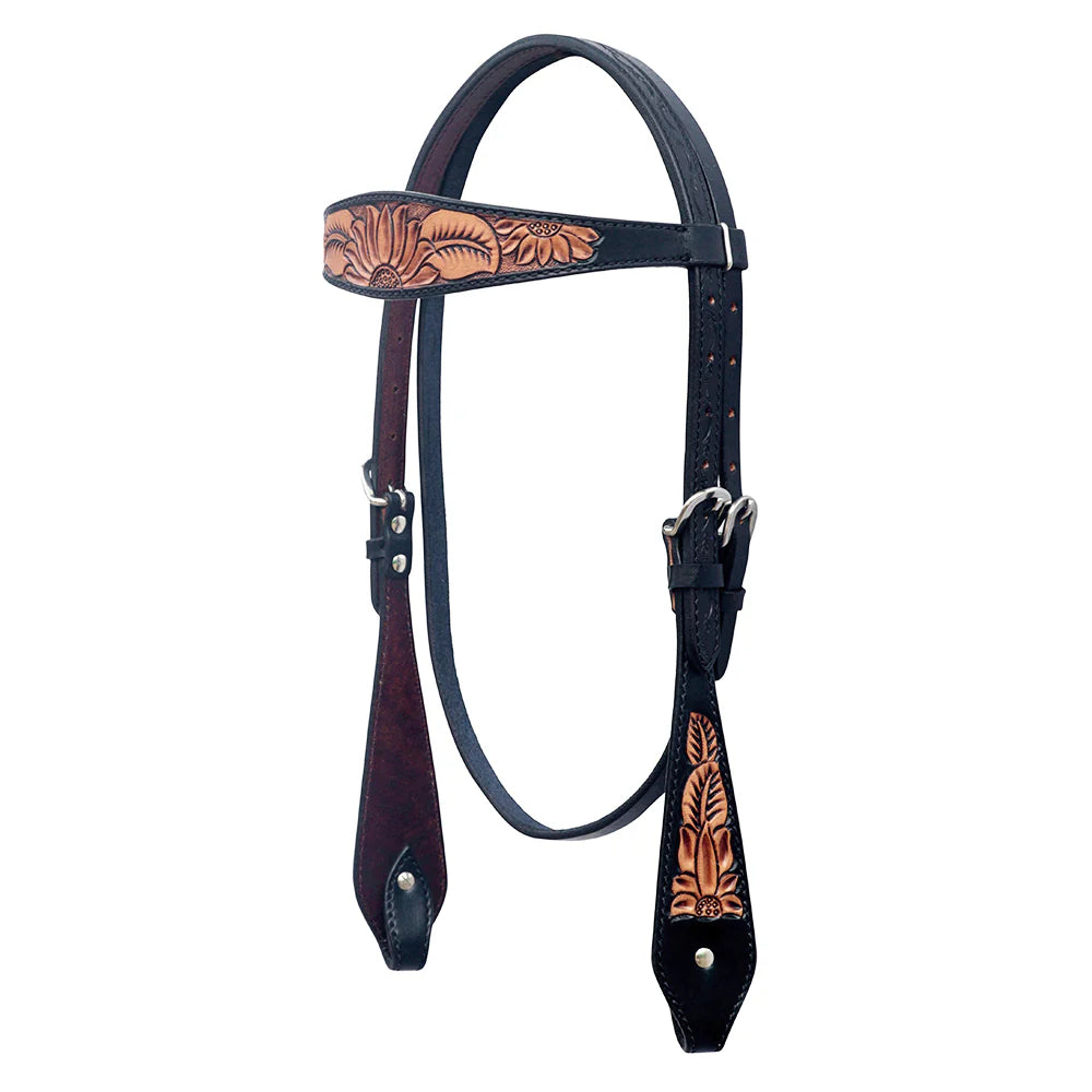 Hilason Horse Floral Hand Carved American Leather Headstall