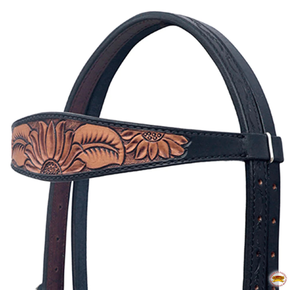 Hilason Horse Floral Hand Carved American Leather Headstall