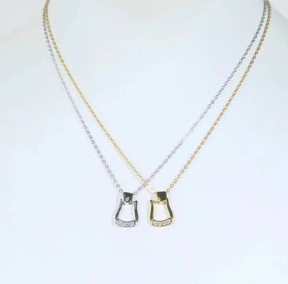 Sterling Silver Pendant Saddle Stirrup Necklace CZ Accents