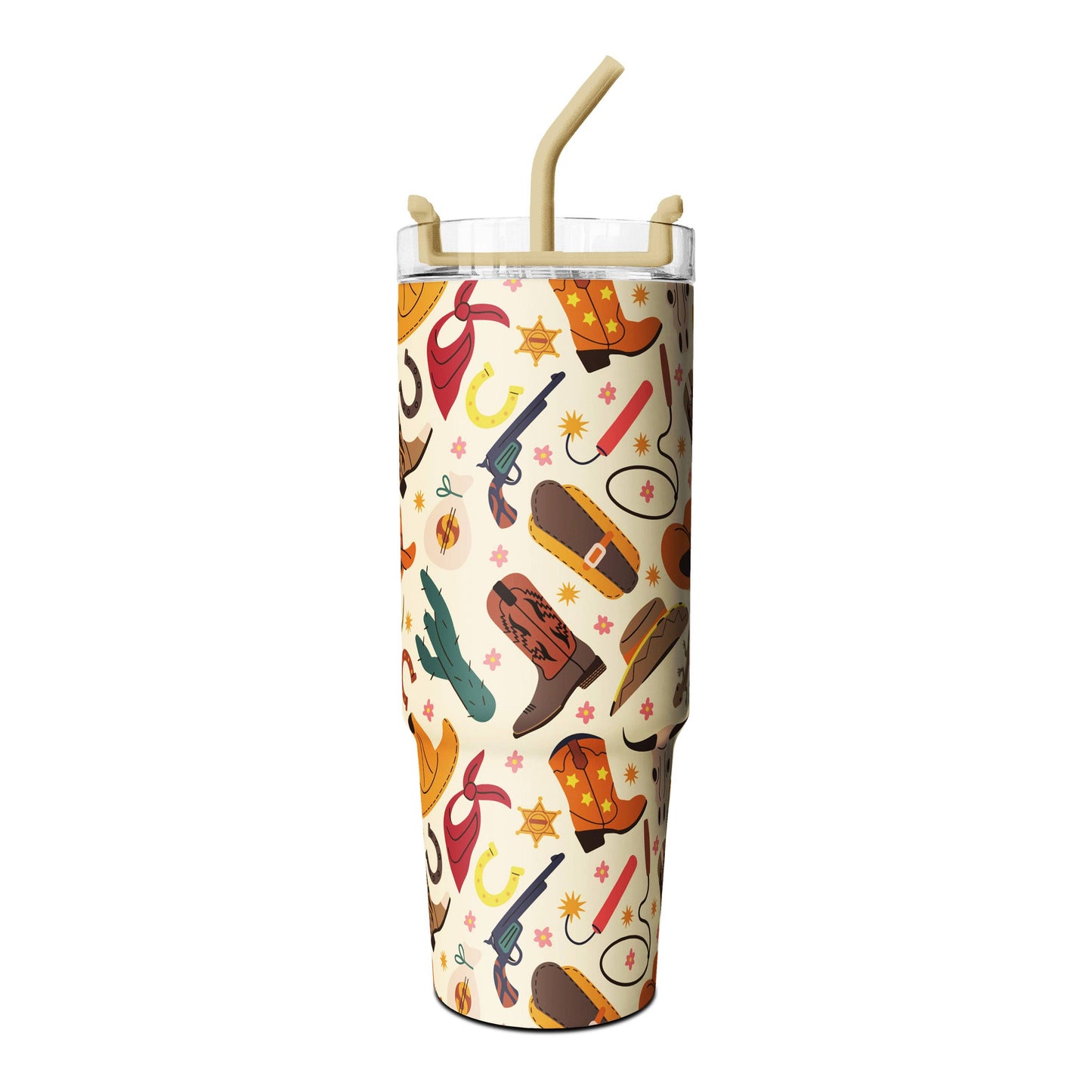 30oz Stainless Tumbler with Straw Stylish Cowboy Design