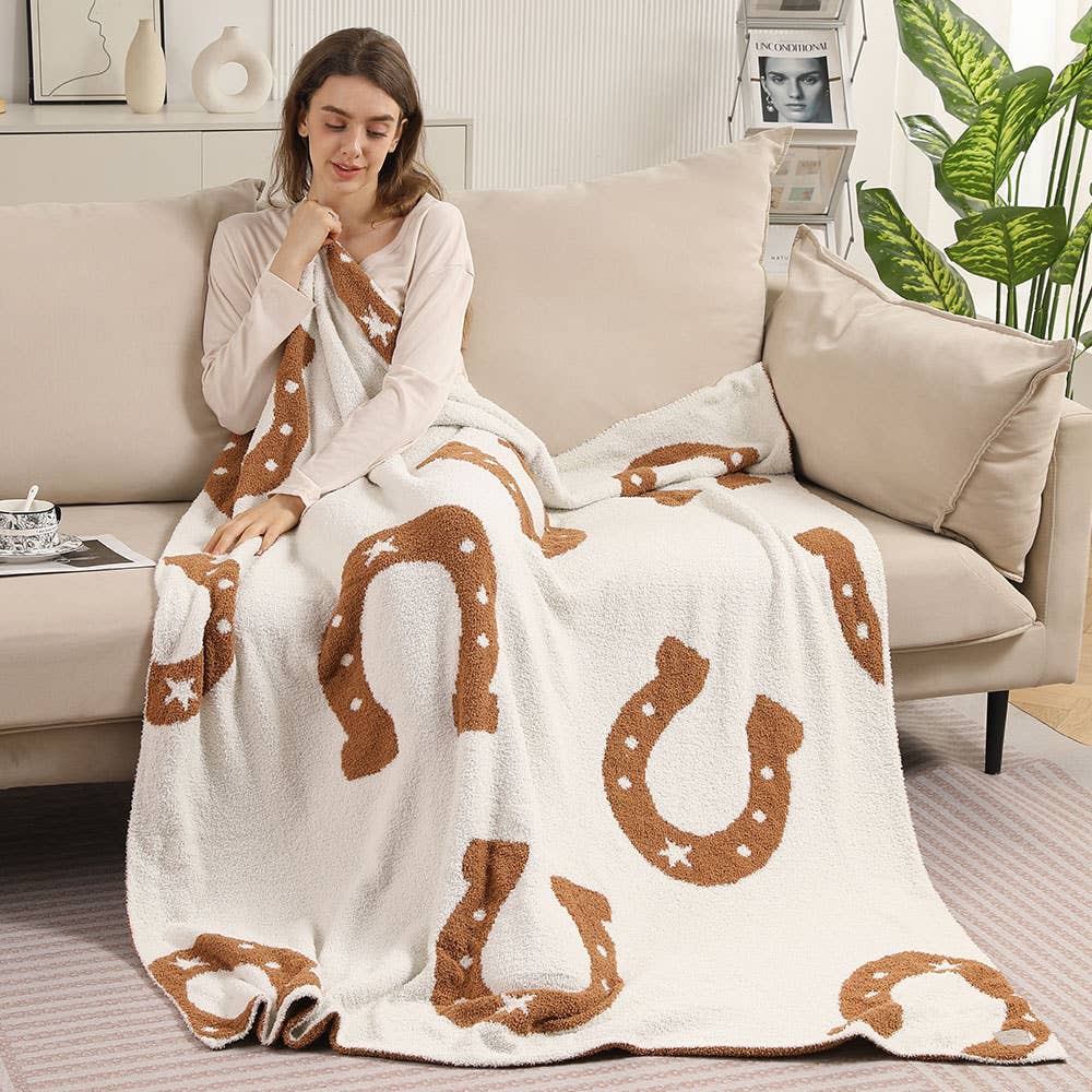 Reversible Horseshoe Patterned Throw Blanket