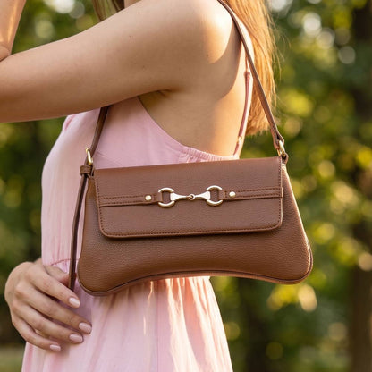Horsebit Curved Baguette Shoulder Bag