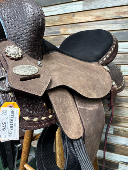 Western Horse Saddle Hilason 16" Flex Tree American Leather Barrel