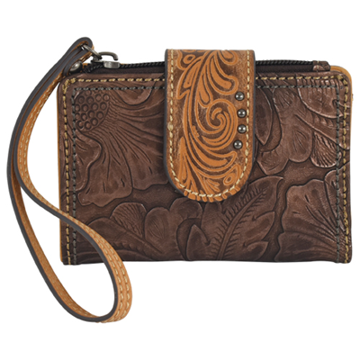 Bronzed Floral Wristlet Wallet