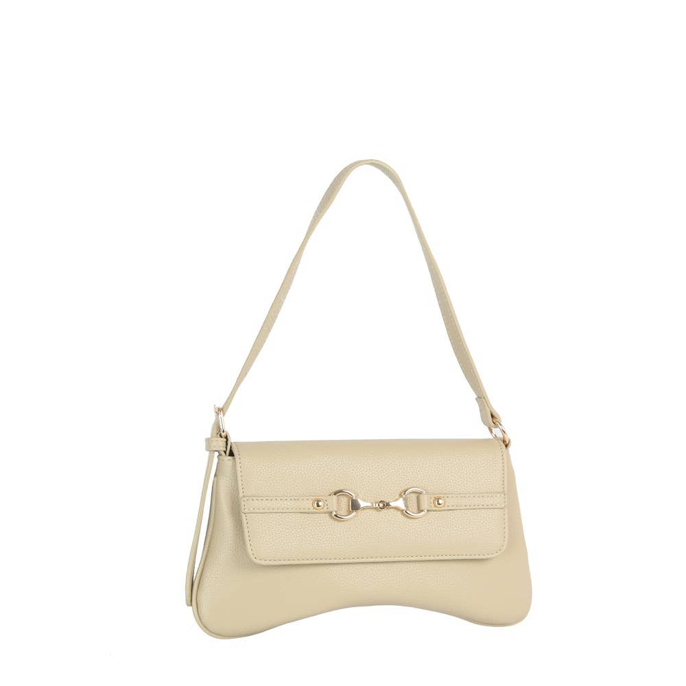 Horsebit Curved Baguette Shoulder Bag