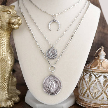 Moonlit Rider – Layered Horse Coin Necklace