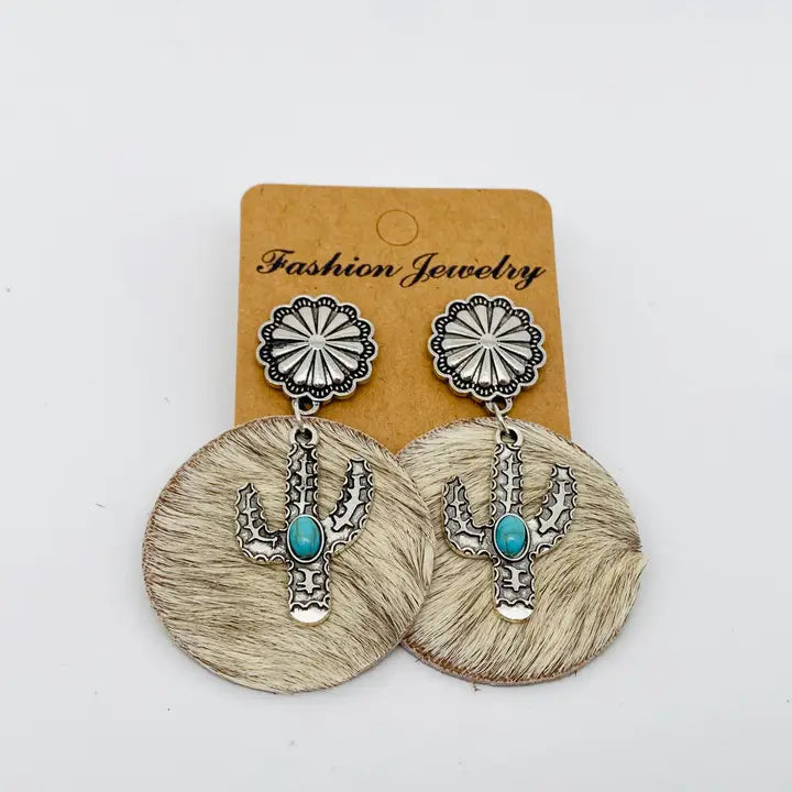 Western Style Cactus Animal Skin Double Charm Earrings