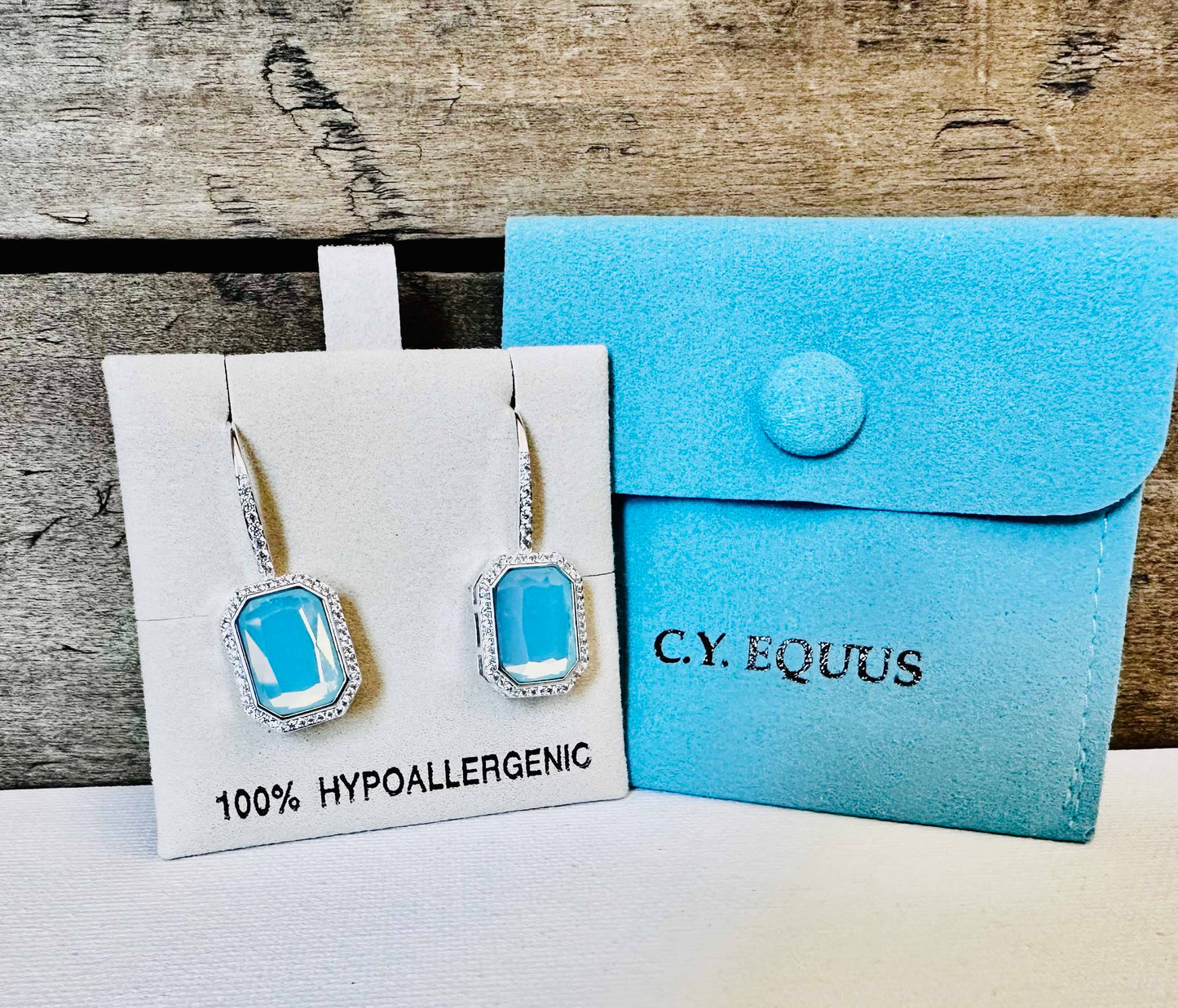 Bold Rectangle Aqua stone Earrings WIRE/ Jewelry