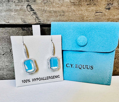 Bold Rectangle Aqua stone Earrings WIRE/ Jewelry