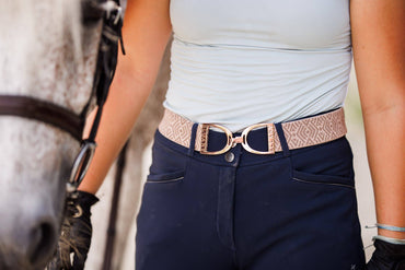 Taupe Tribal - 1.5" Rose Gold Stirrup Elastic Belt