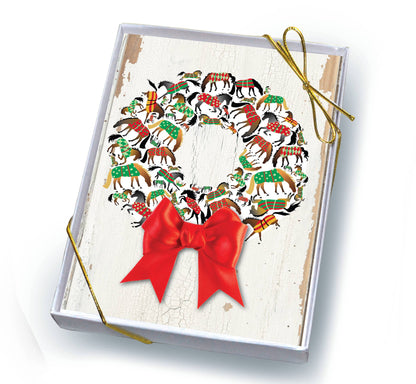 Horse Boxed Christmas Cards / Blankets Wreath / 8 Holiday