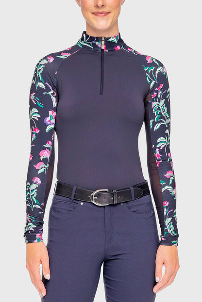 Long Sleeve Navy Garden Blooms Raglan 1/4 Zip Sun Shirt