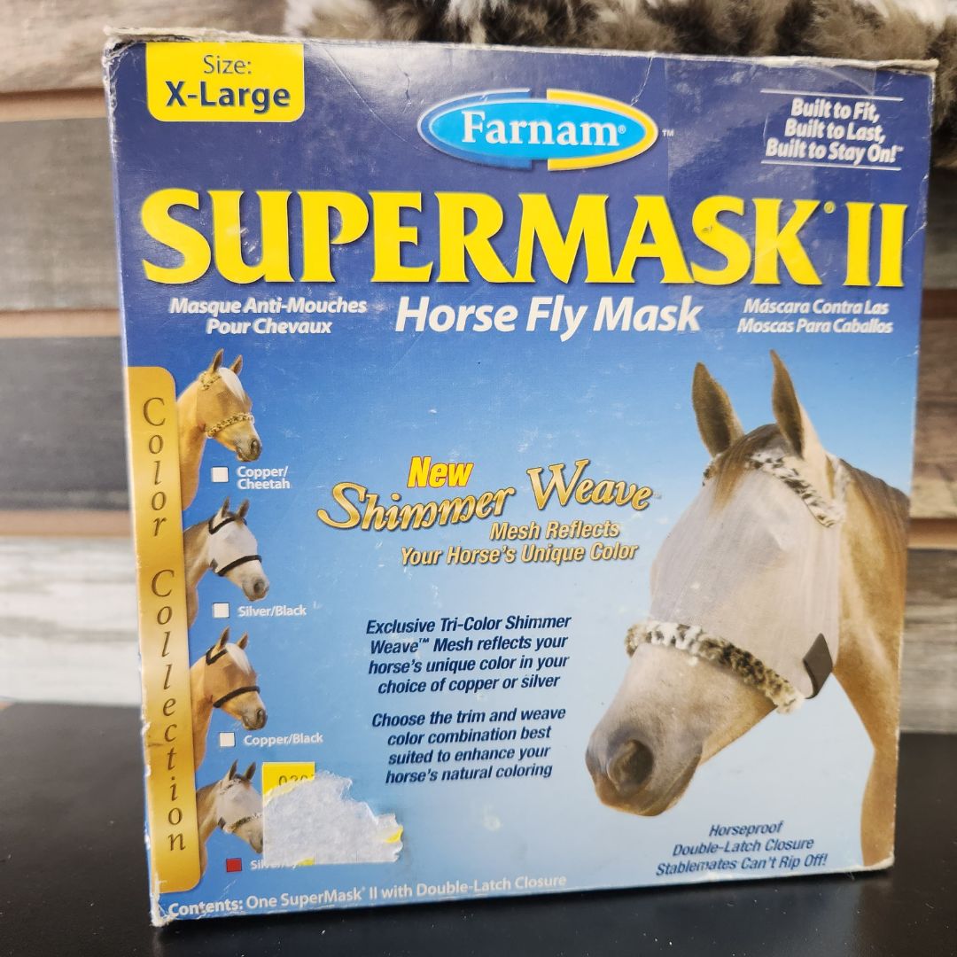 USED (New) SuperMask II Fly Mask XLarge Grey with Cheetah Fleece Lining