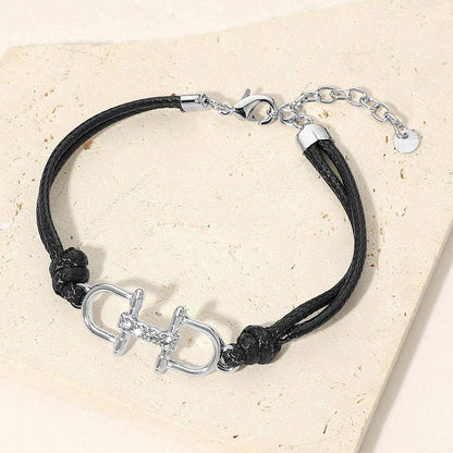 Stone Pave Horsebit Accent Braided Cord Bracelet
