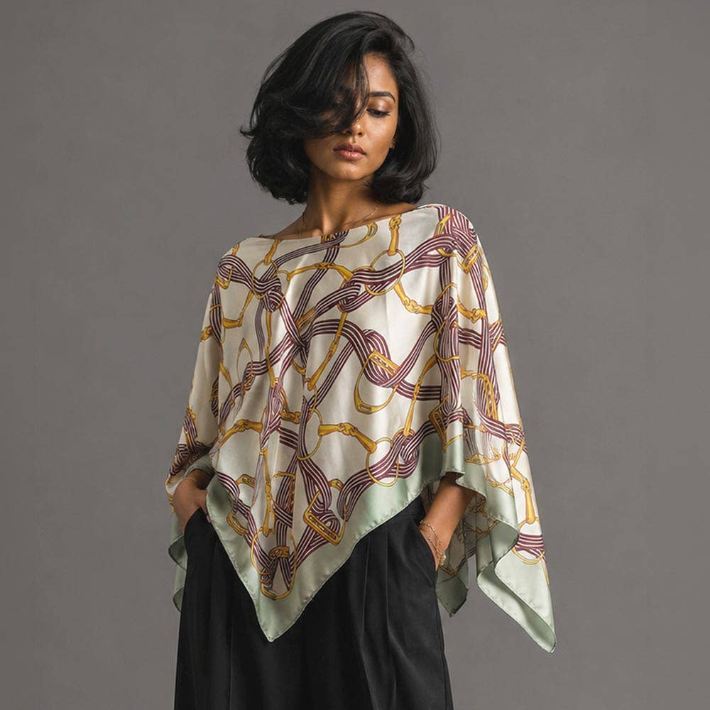 Pointed Equestrian Strap Print Scarf Poncho
