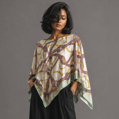 Pointed Equestrian Strap Print Scarf Poncho