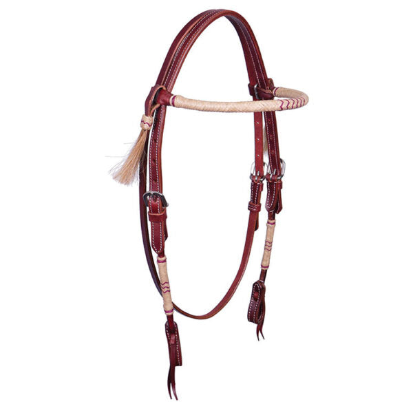 Headstall Round Rawhide Browband w/color Accents