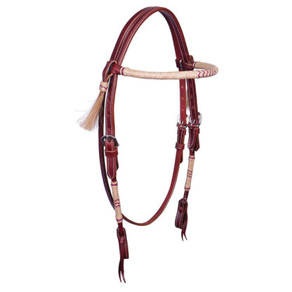 Headstall Round Rawhide Browband w/color Accents