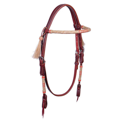 Headstall Round Rawhide Browband w/color Accents