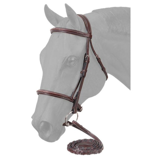 Tough1 Padded Fancy Stitched Raised Bridle with Laced Reins Full Dark Oil