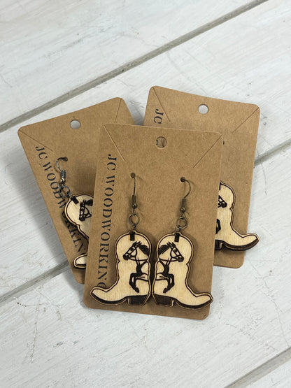 JC Woodworking Large Boot with Horse Dangle Earring