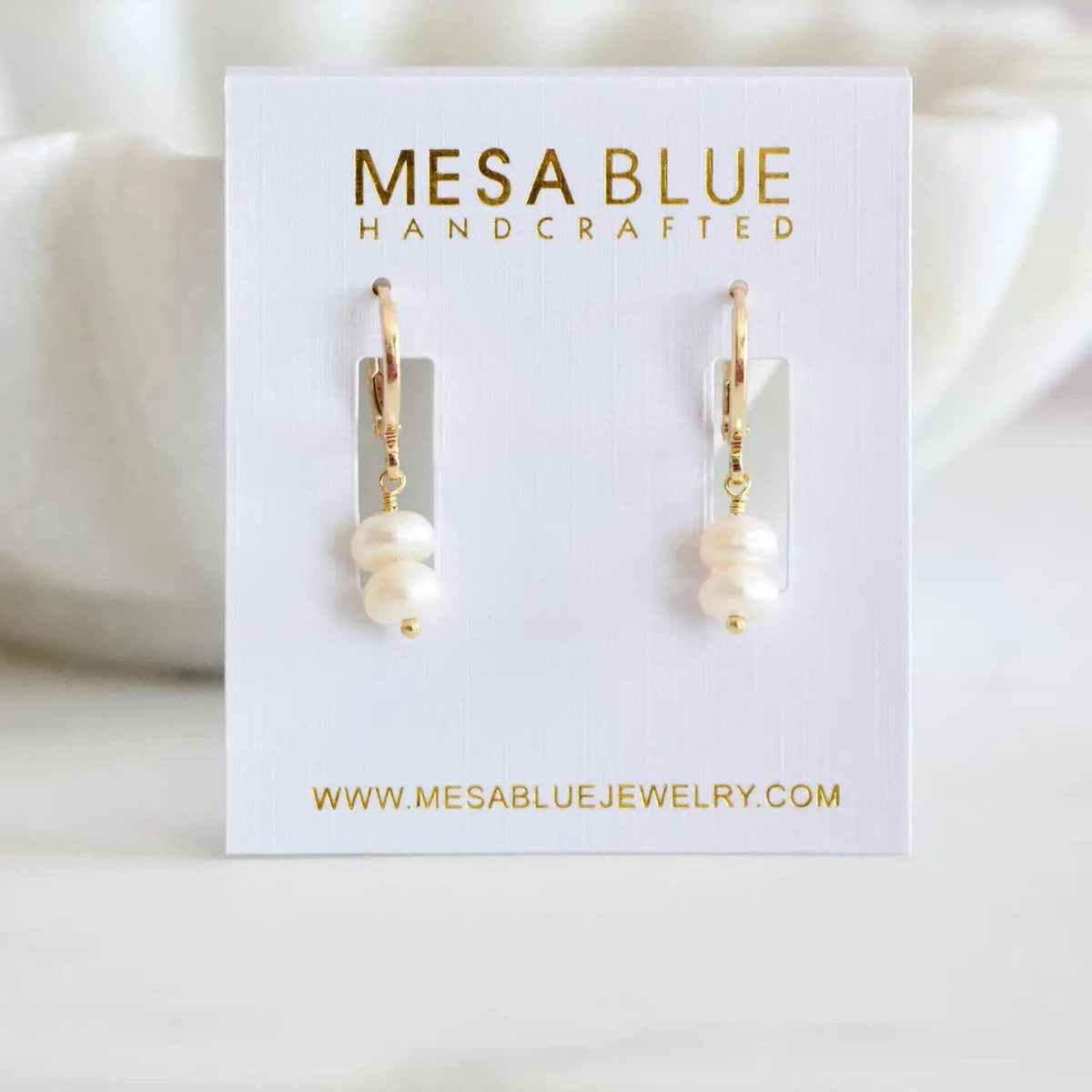Double Pearl Drop Huggie Earrings