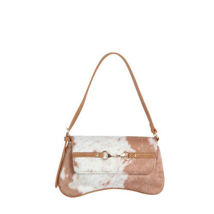 Cow Print Horsebit Flap Shoulder Bag