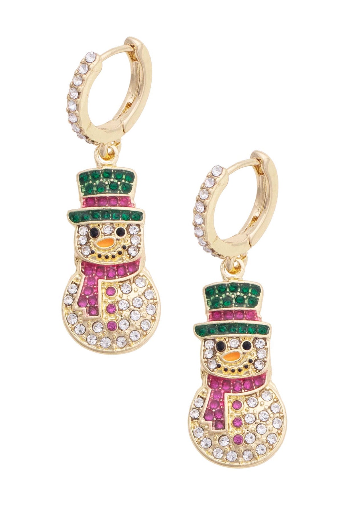 Frosted Snowman Huggie Hoop Earrings in Multi