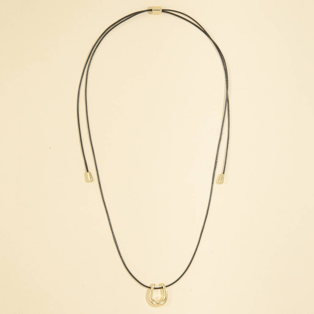 Open Horseshoe Pendant Cord Necklace