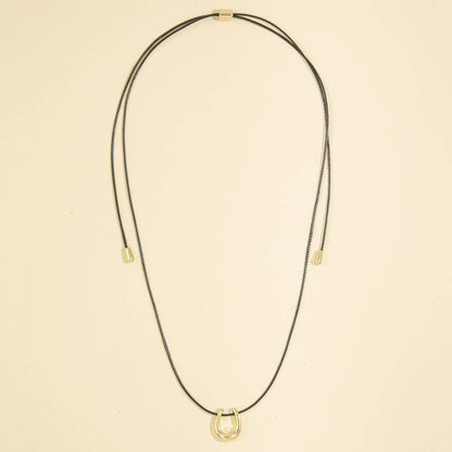 Open Horseshoe Pendant Cord Necklace