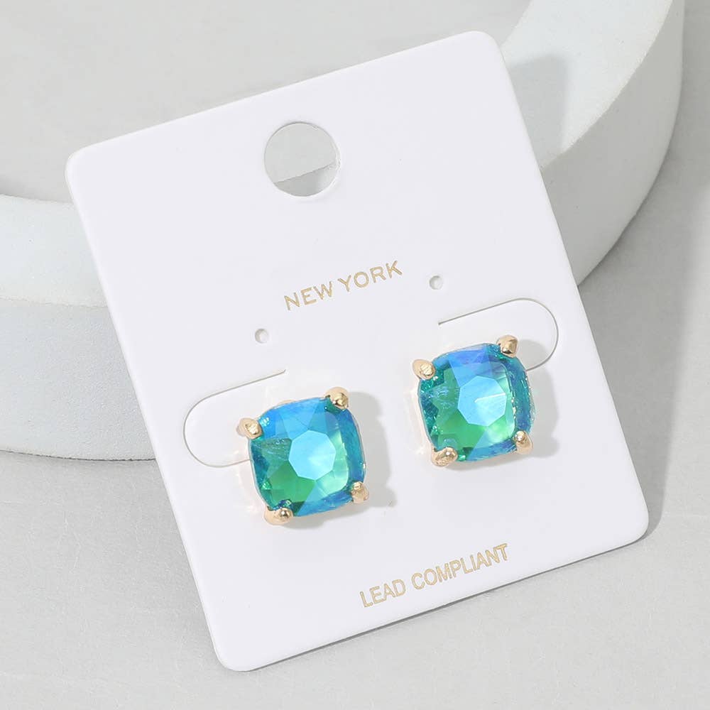 Cushion Square Stone Stud Evening Earrings