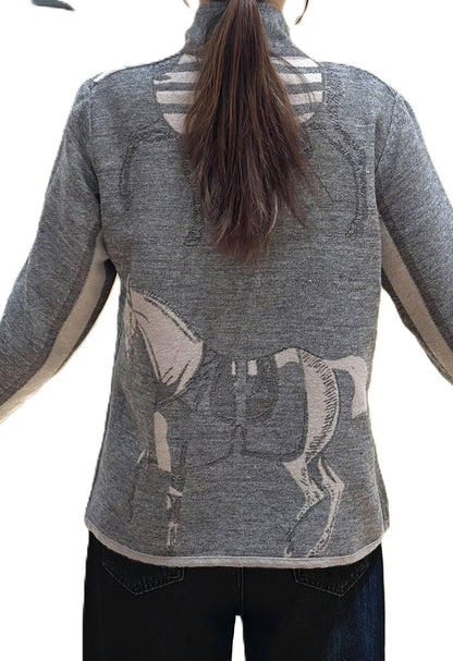 Equestrian Tan / Gray Trotter Reversible Zipper Sweater