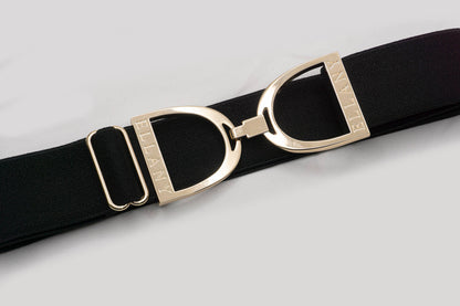 Black - 1.5" Gold Stirrup Equestrian Elastic Belt