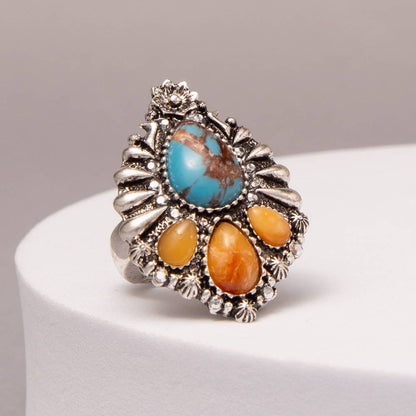 Western Multicolor Teardrop Turquoise Stretch Ring