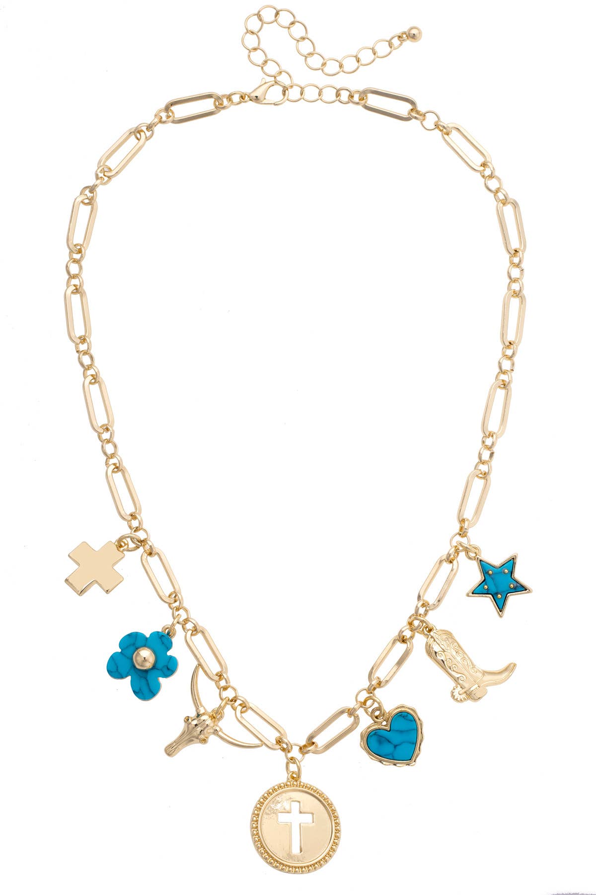 Cowboy Church Charm Necklace in Shiny Gold