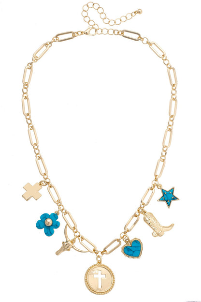 Cowboy Church Charm Necklace in Shiny Gold