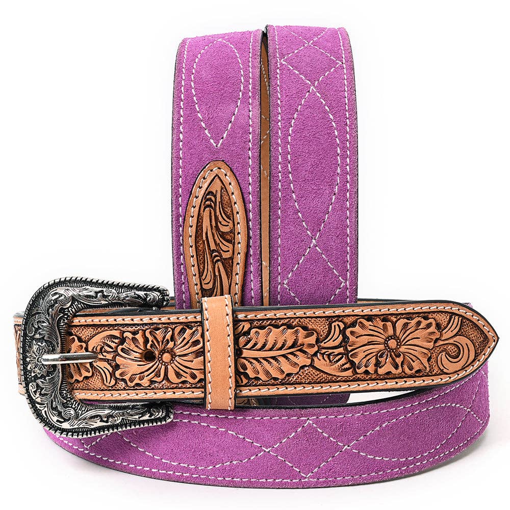 Hand Tooled Genuine American Suede Leather Belt Unisex