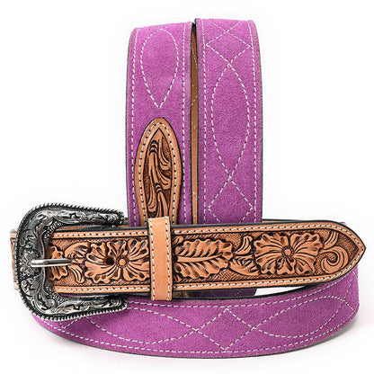 Hand Tooled Genuine American Suede Leather Belt Unisex