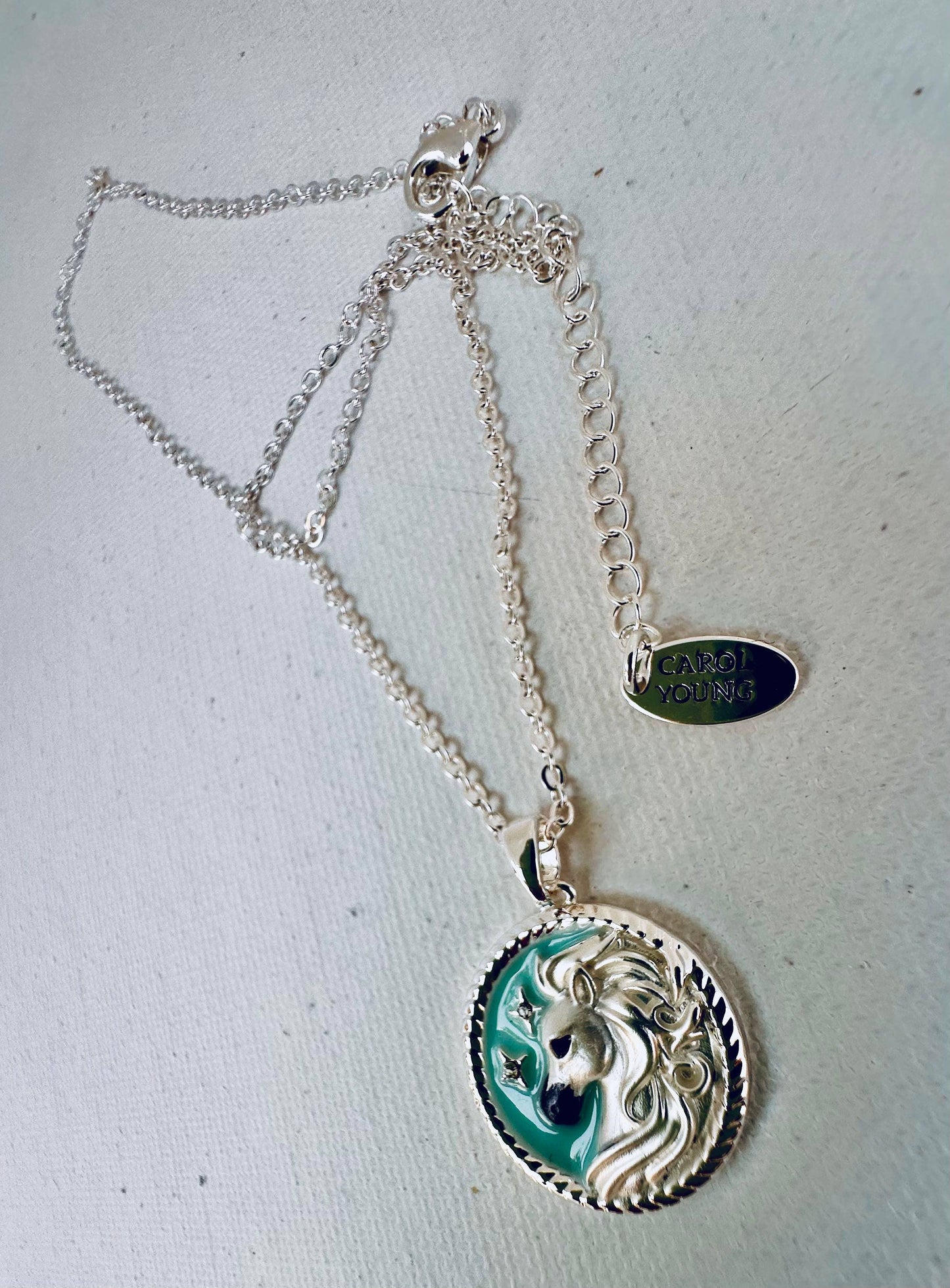 Arabian horse face Disk Necklace with Aqua